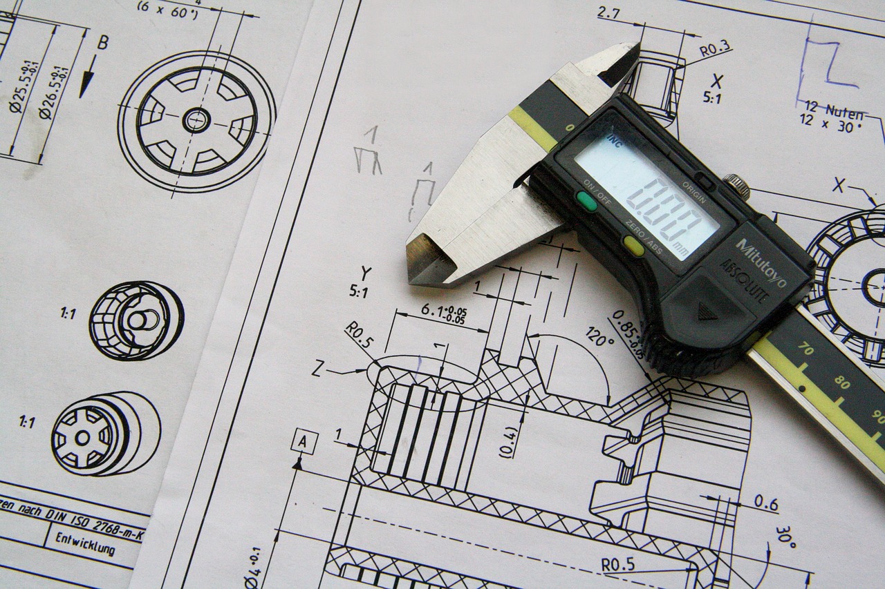 mechanical part, technical drawing, calipers, workshop